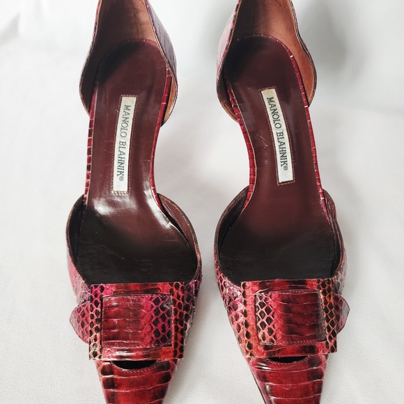 Manolo Blahnik Shoes - Manolo Blahnik Red Snakeskin Heels